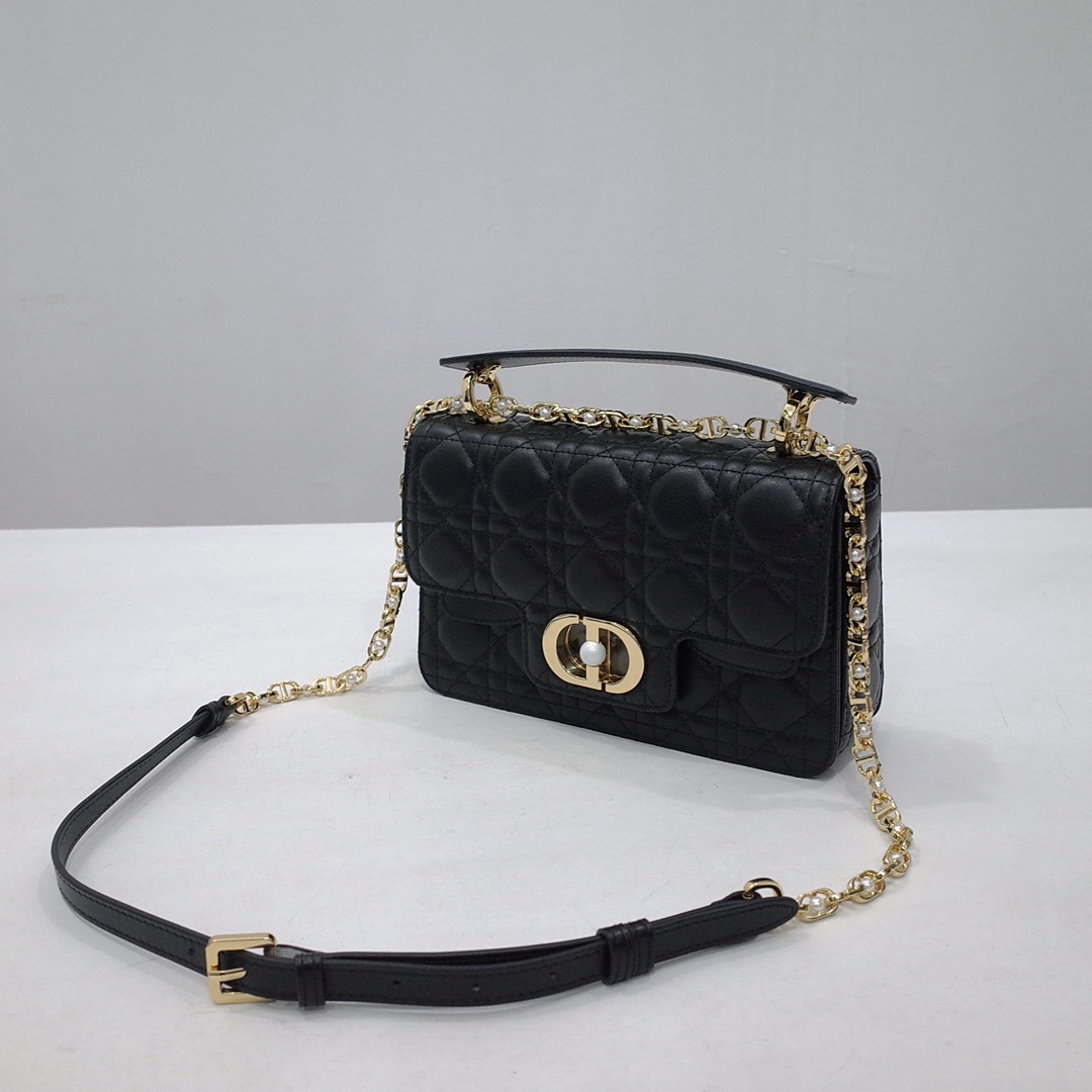 Small Dior Jolie Top Handle Bag Black Cannage Calfskin